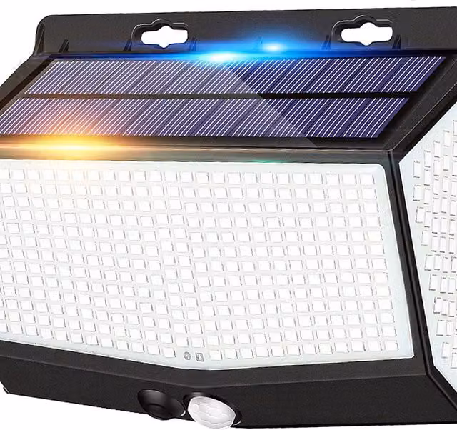 YnysTec Solar Power Wall Light with 468 LED and Motion Sensor in Black, 15.24 x 15.24 x 6.0 cm