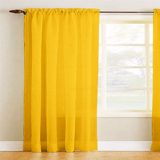 Roseley Yellow Transparent Plain Voile Fabric Panel Curtain with Rod Pocket, Height: 137.16 cm