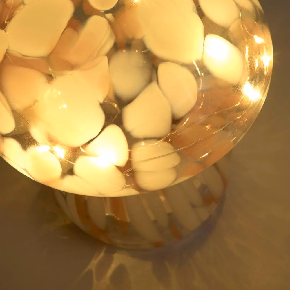 Lighting Collection Pixie LED Glass Mushroom Tabletop Lamp in Orange and White with Brass Details – 3