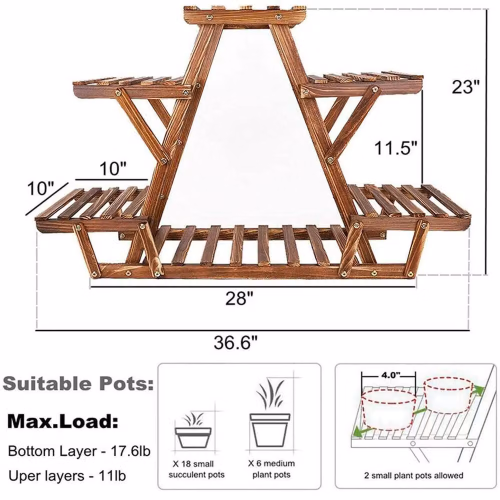 Nordara Brown Rustic Pine A-Frame Ladder Plant Stand – 2