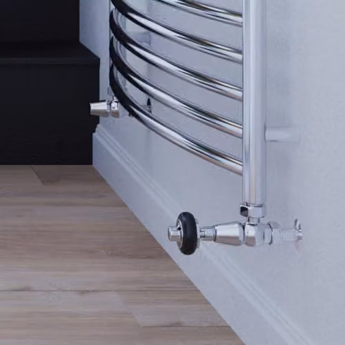 UK Radiators Signature Wooden Head Thermostatic Radiator Valve and Lockshield Kit in Chrome and Black Nickel Angled – 2