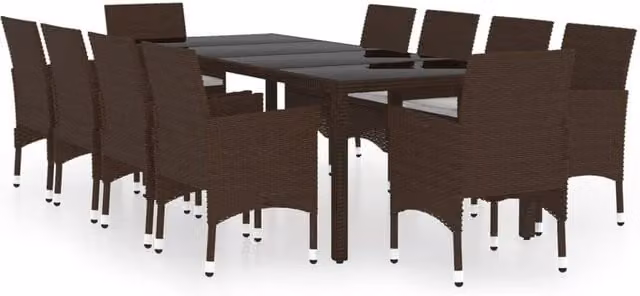 Berkfield Home 11 Piece Brown Poly Rattan Garden Dining Set – 1