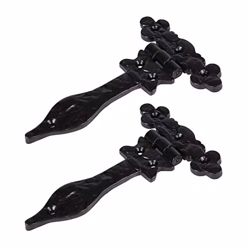 Hammer and Tongs Ornate Iron T-Hinge in Matt Black, Pack of 2 – 1