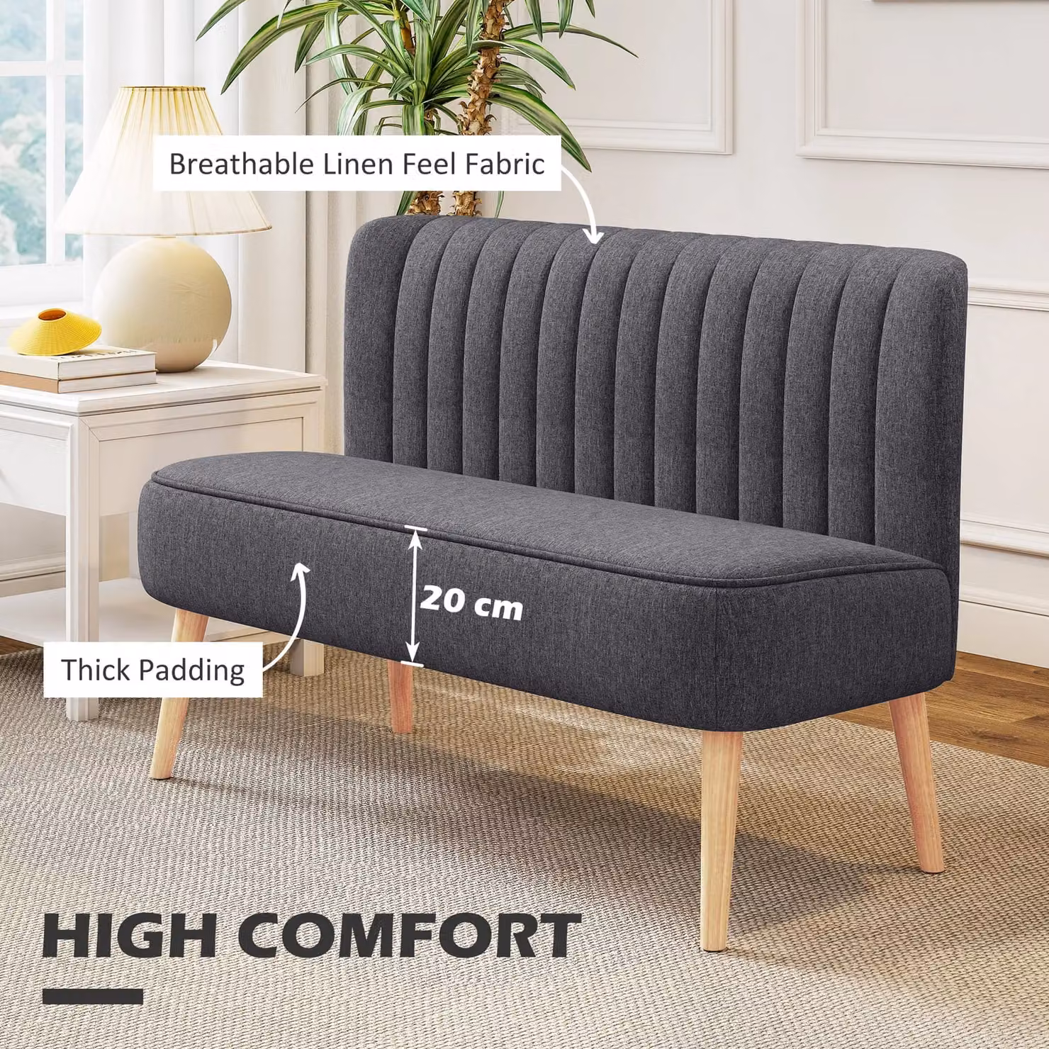 HOMCOM Modern Double Seat Velvet Loveseat Sofa in Dark Grey – 3