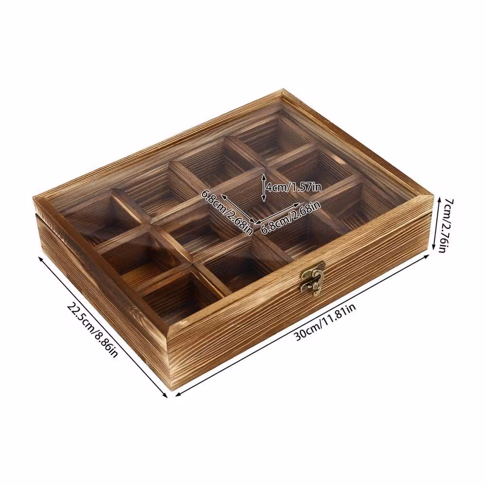 EONLION Solid Wood Spice Box in Brown with 12 Containers and Loose Lid, Width: 50 cm – 2
