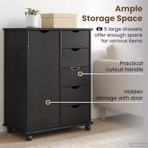 vidaXL Rolling Cabinet in Grey Solid Pine Wood, W/D/H: 63.5 x 39 x 79 cm – 4