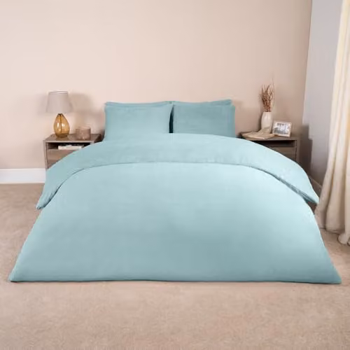 Brentfords Blue Superking Teddy Fleece Duvet Cover Set with Pillowcases, W/D/H: 200 x 200 x 50 x 75 cm