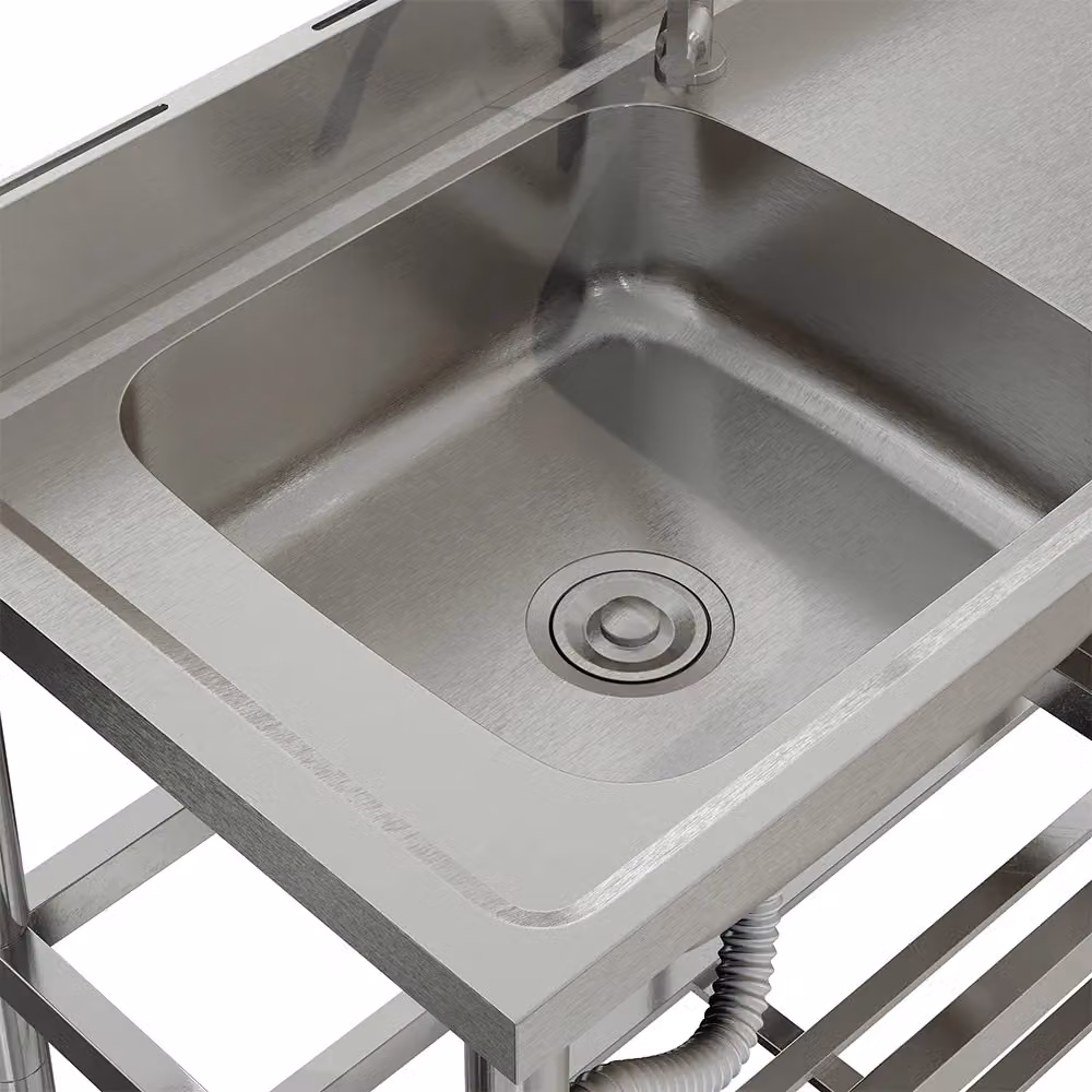 H&O Direct Stainless Steel Single Basin Sink with Shelves in Silver – 4