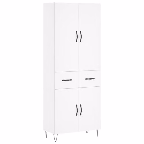vidaXL Modern White Highboard with Hinged Doors and Internal Shelves, W/D/H: 69.5 x 34 x 180 cm