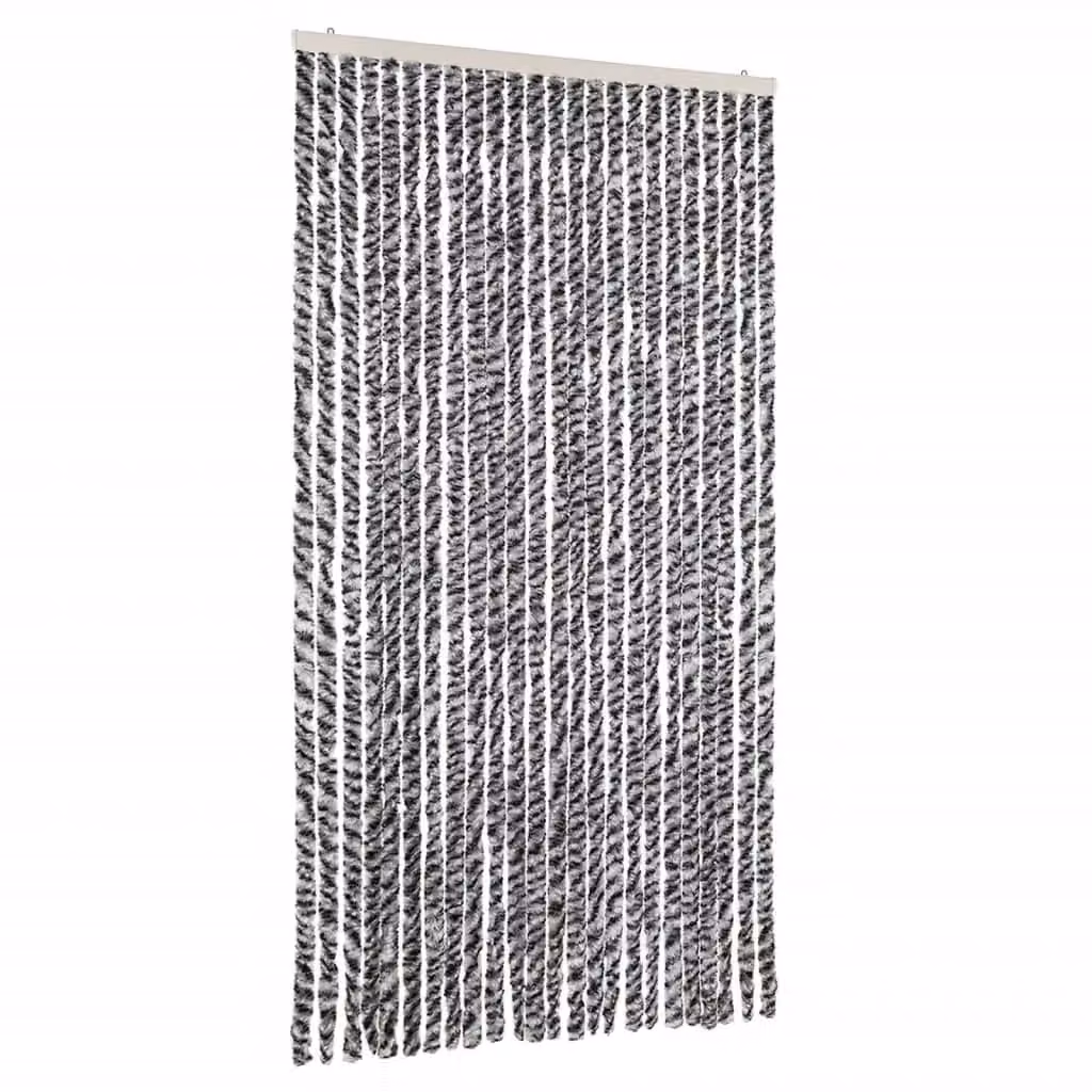 Berkfield Home Striped Chenille Fly Curtain in Grey, Black and White, W: 100 cm, H: 200 cm – 2