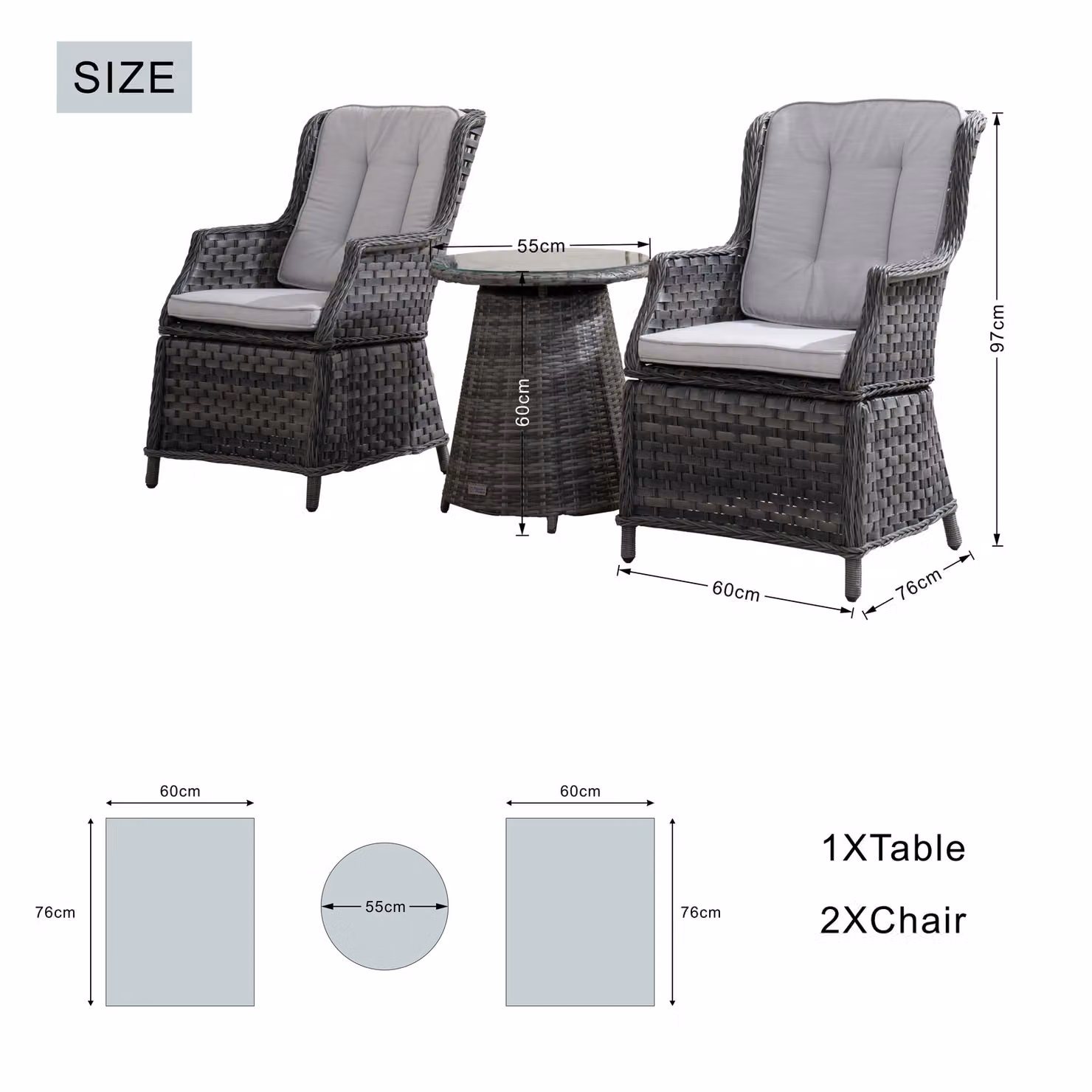 Direct Wicker Grey Aluminium Rattan Bistro Set with 5mm Toughened Glass Top Table and 2 Chairs – 4