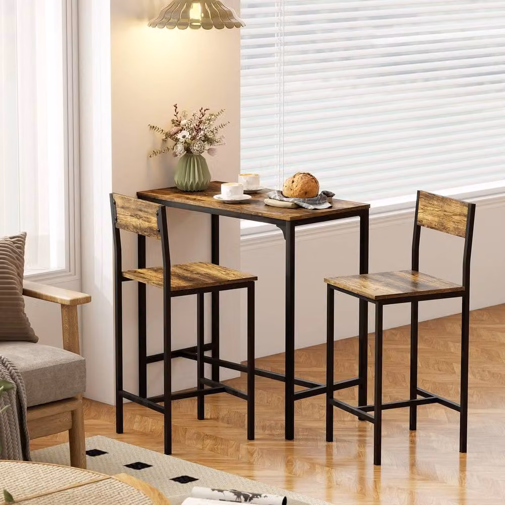 KORVIXA 3-Piece Bar Table and Stools Set in Rustic Brown – 4