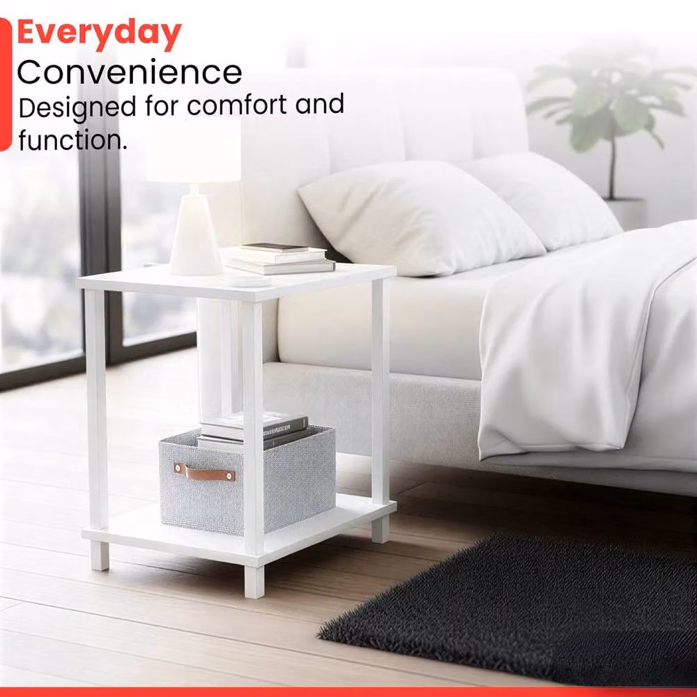 KORVIXA White Minimalist Square Side Table, Coffee Table or Bedside Table, W/D/H: 40 x 30 x 48 cm – 3