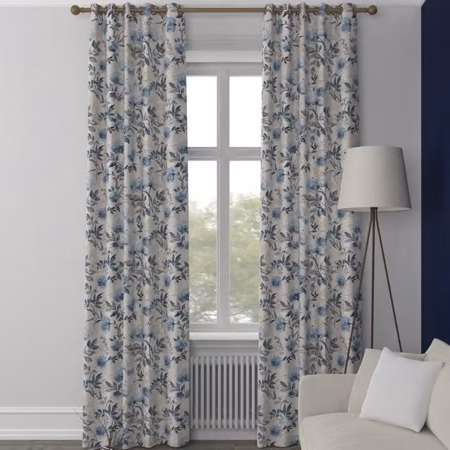 Terrys Flora Made to Measure Blackout Fabric Curtain Panel in Grey Skies with Floral Design and Eyelets