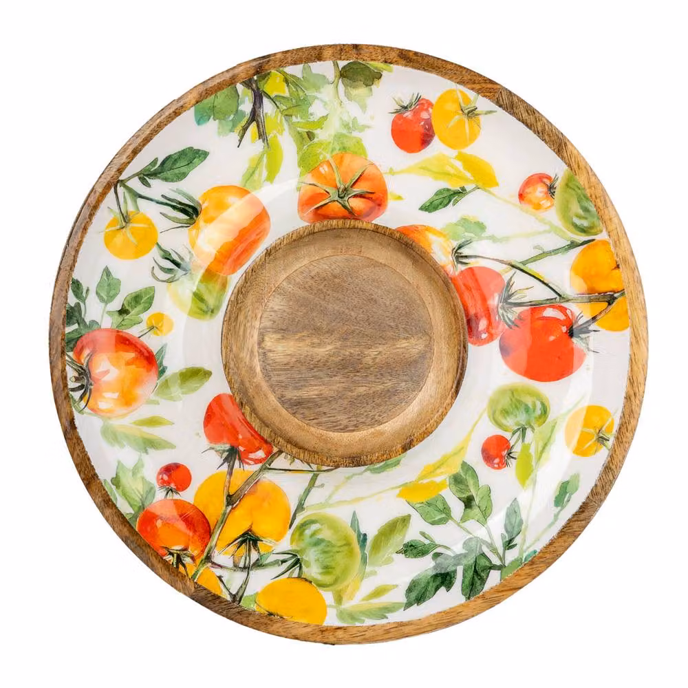 Madison & Mayfair Mango Wood Chip and Dip Dish with White Tomato Design – 2
