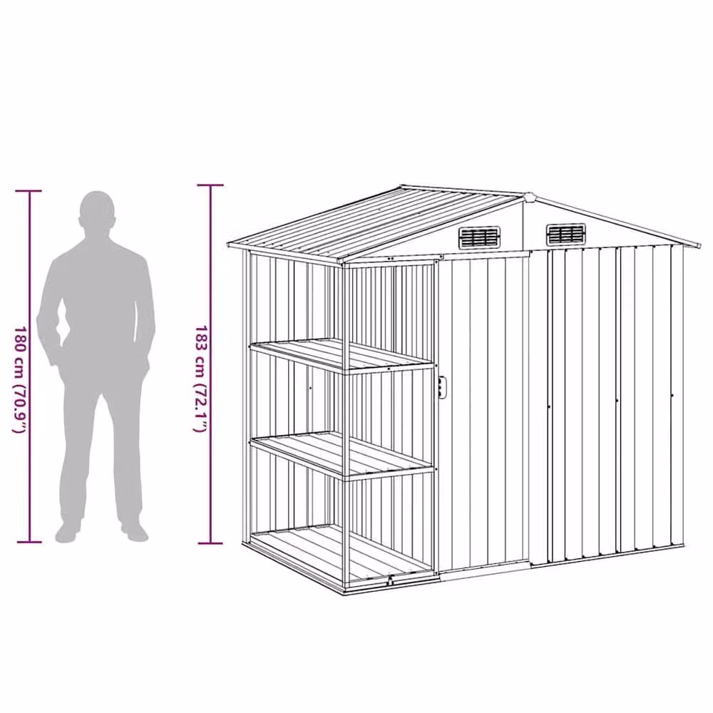 Berkfield Home Garden Shed with Shelving in Anthracite Grey, W/D/H: 205 x 130 x 183 cm – 5