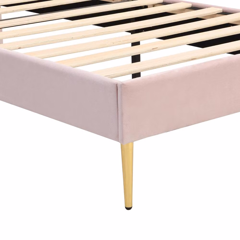 BTM Pink Velvet Single Bed with Shell Design and Gold Legs, W/D/H: 90 x 190 cm – 3