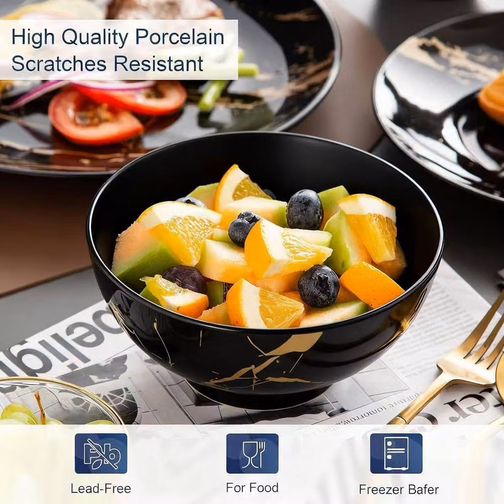 Alivio 16-Piece Ceramic Dinnerware Set in Black and Gold – 2
