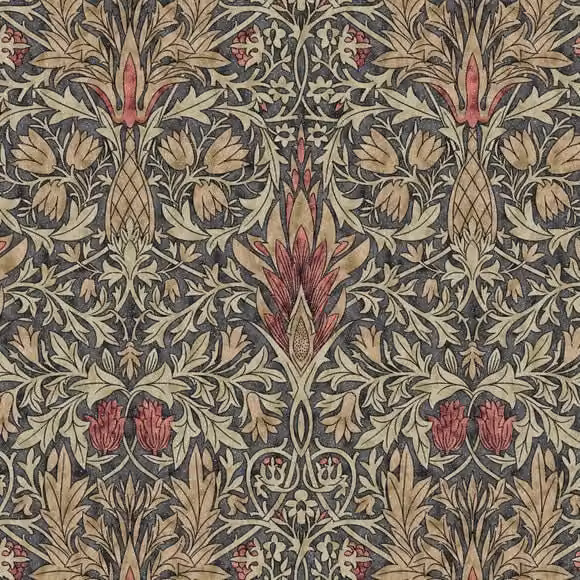 William Morris Snakeshead Digitally Printed Floral Cotton Fabric in Mocha Multicolour