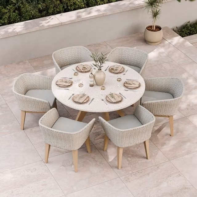 Royalcraft Astral 6 Seater Concrete and Acacia Dining Set in Beige and Yellow