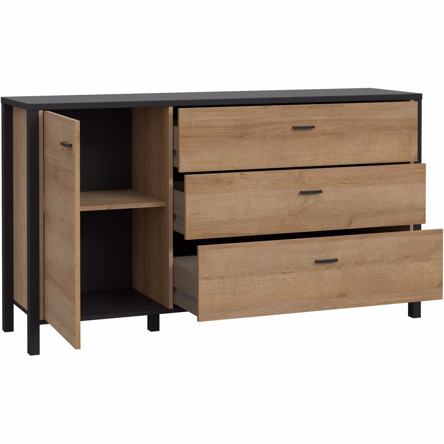Furniture To Go High Rock 1 Door 3 Drawer Sideboard in Matt Black and Riviera Oak – 2