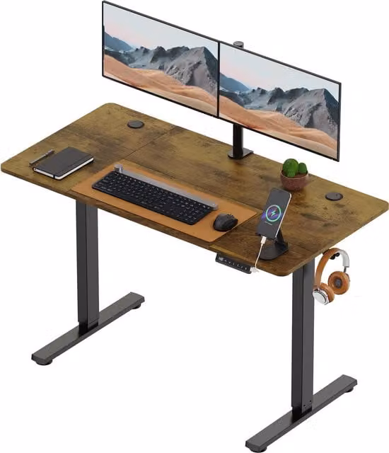 Vonhaus Modern Height Adjustable Electric Standing Desk in Walnut and Black