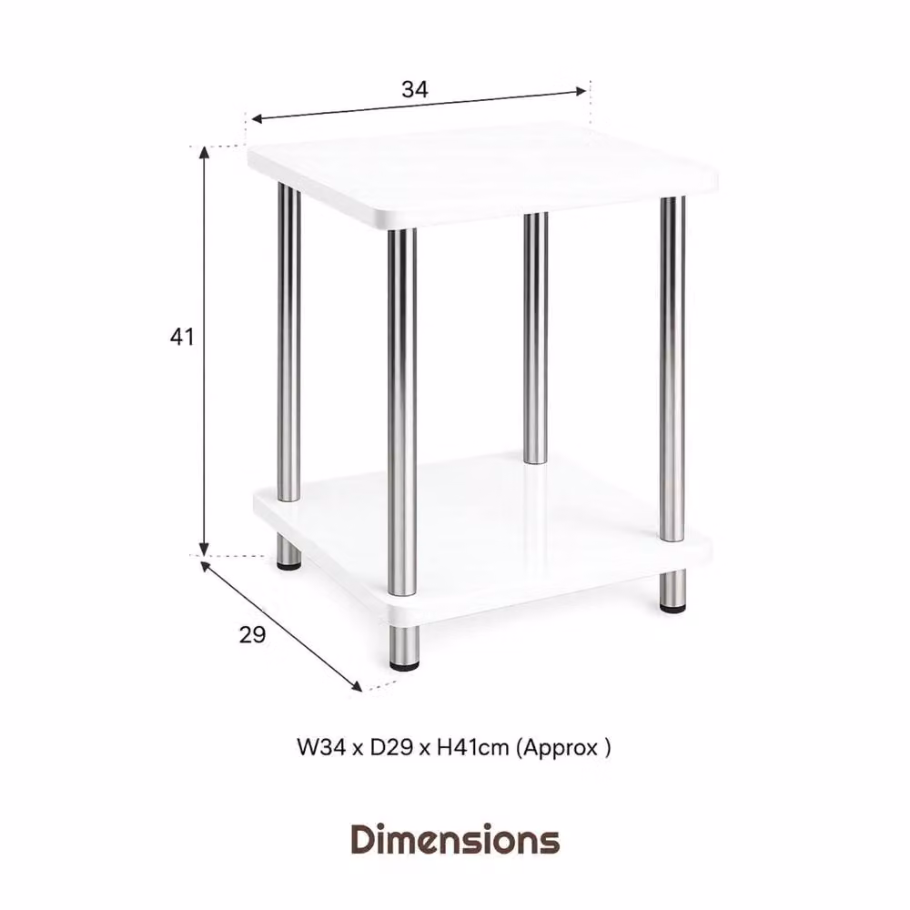 FORGEVIO White Gloss 2 Tier Modern Side Table with Metal Legs – 2