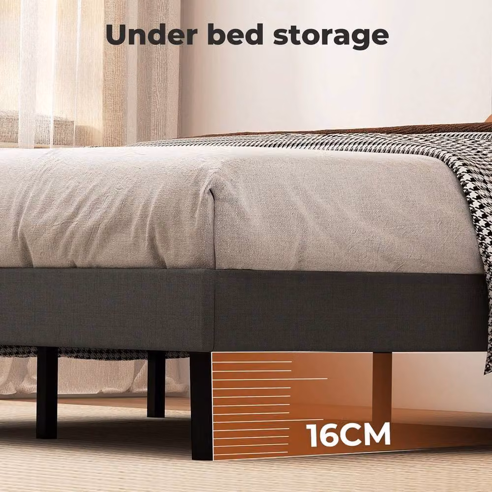 EONLION Upholstered Linen Double Bed Frame in Grey, W/D/H: 140 x 200 cm – 3