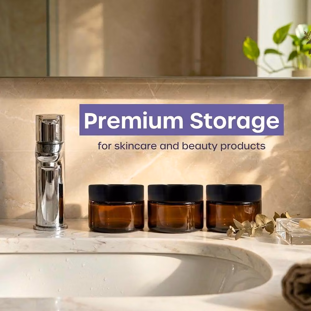 Volila 16 Pack Amber Glass Cosmetic Jars with Lids and Spatula, 60ml UV Protection Containers – 5