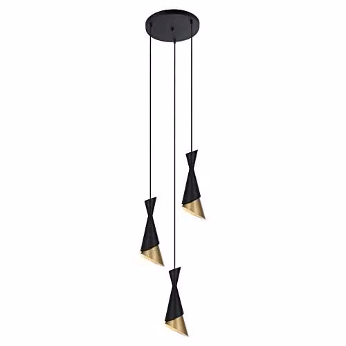 Netlighting Modern Suspended Pendant Light in Black and Gold with 3 E27 Sockets