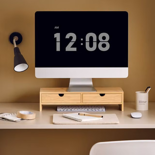 SoBuy Bamboo Computer Screen Monitor Stand in Brown