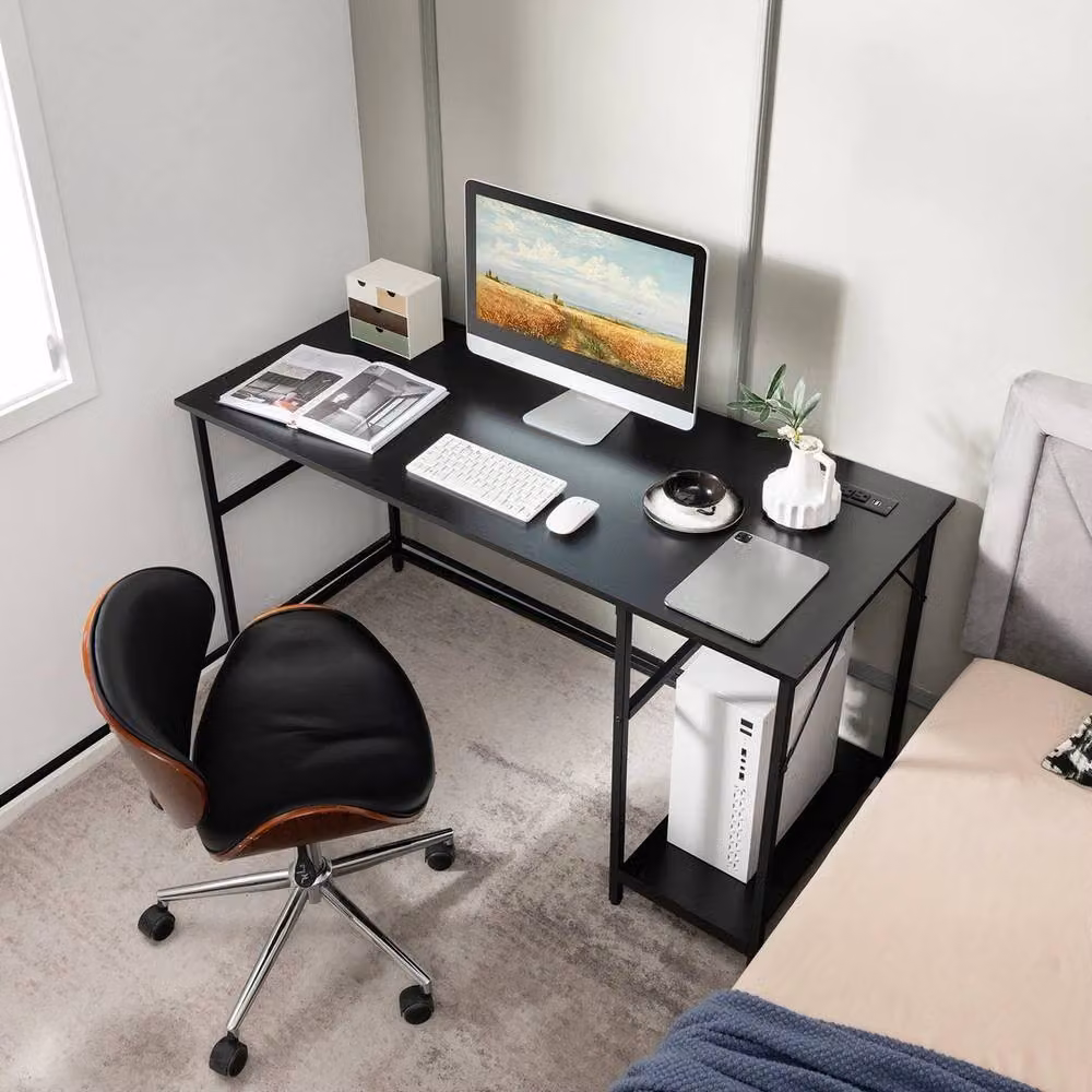 Kelvenix Modern Black Computer Desk with Metal Frame, W: 140 cm, D: 60 cm – 4