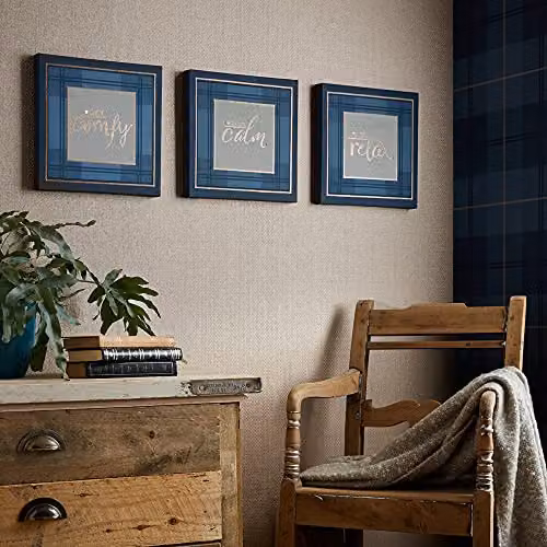 Art For The Home Heritage Tweed Trio Set of 3 Blue and Gold Printed Canvas Wall Art with Typography – 2