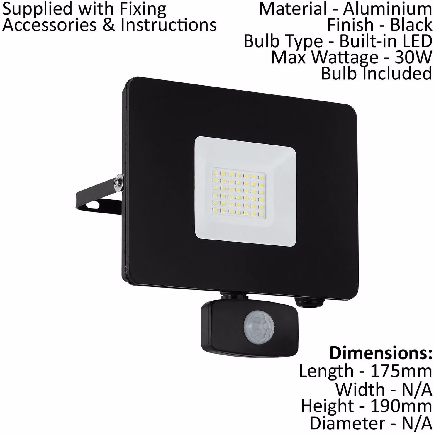 Loops 30W Black Aluminium IP44 Outdoor LED Flood Light with PIR Motion Sensor – 2