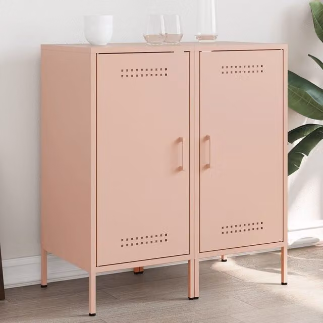Berkfield Home Set of 2 Pink Metal Sideboards, W/D/H: 36 x 39 x 79 cm – 1