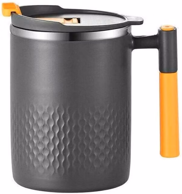 NESTLUNE Grey Thermal Mug with Lid, Double Walled Stainless Steel and Plastic Tea and Coffee Cup
