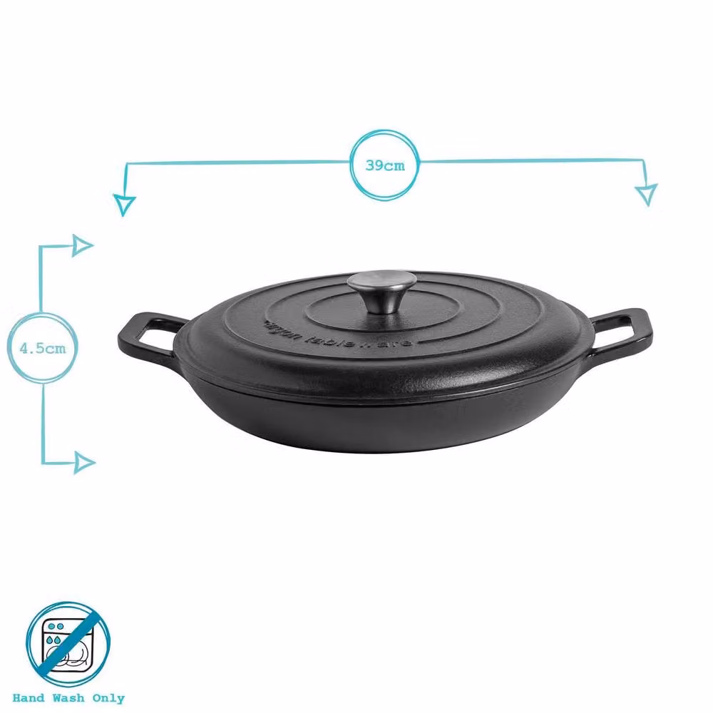 Argon Tableware 2x Shallow Cast Iron Casserole Dishes with Self-Basting Lid, 2.3L, Black – 3