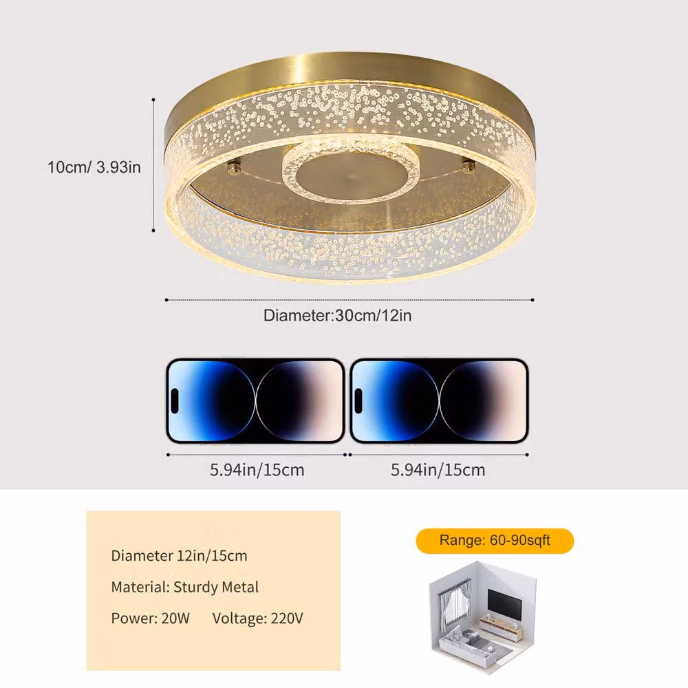 Garwarm 2-Light LED Round Flush Mount Ceiling Light in Gold/Brass, Diameter: 30 cm – 2