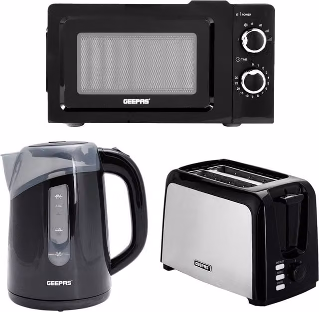 Geepas Kettle, Toaster and Microwave Set in Black – 1