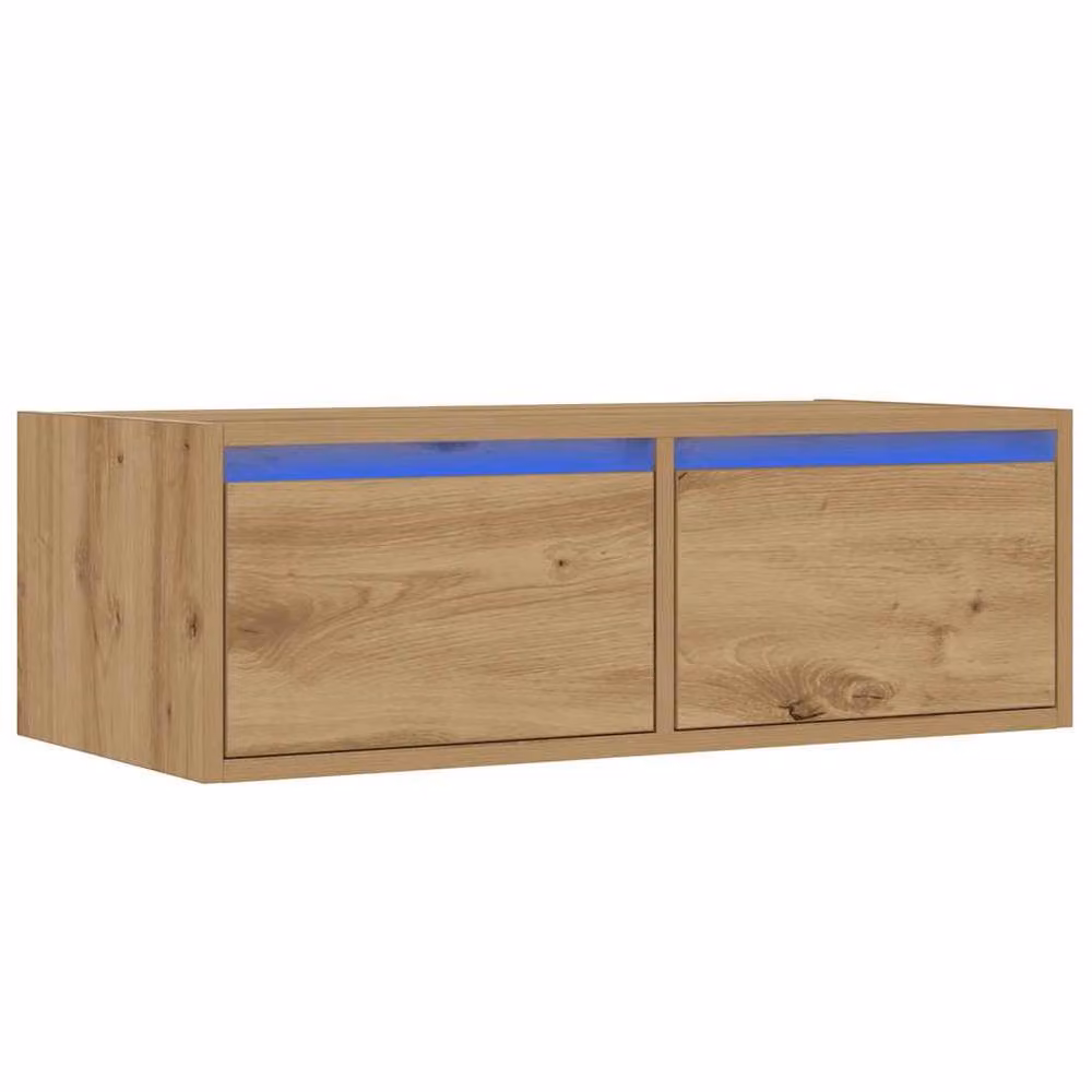 Berkfield Home Artisan Oak TV Cabinet with LED Lights, Brown, W: 75 cm, D: 35.5 cm, H: 25 cm – 2