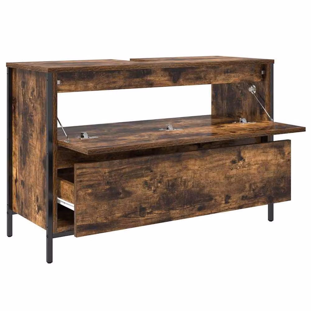 Berkfield Home Bathroom Basin Cabinet with Drawers in Smoked Oak Brown, W: 90 cm, D: 34.5 cm, H: 60 cm – 4