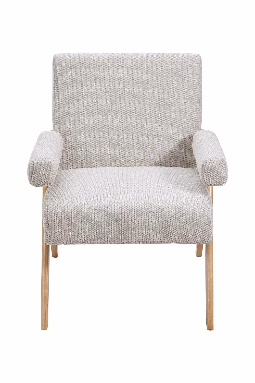H&O Direct Beige Linen Upholstered Wooden Armchair with Armrests – 2