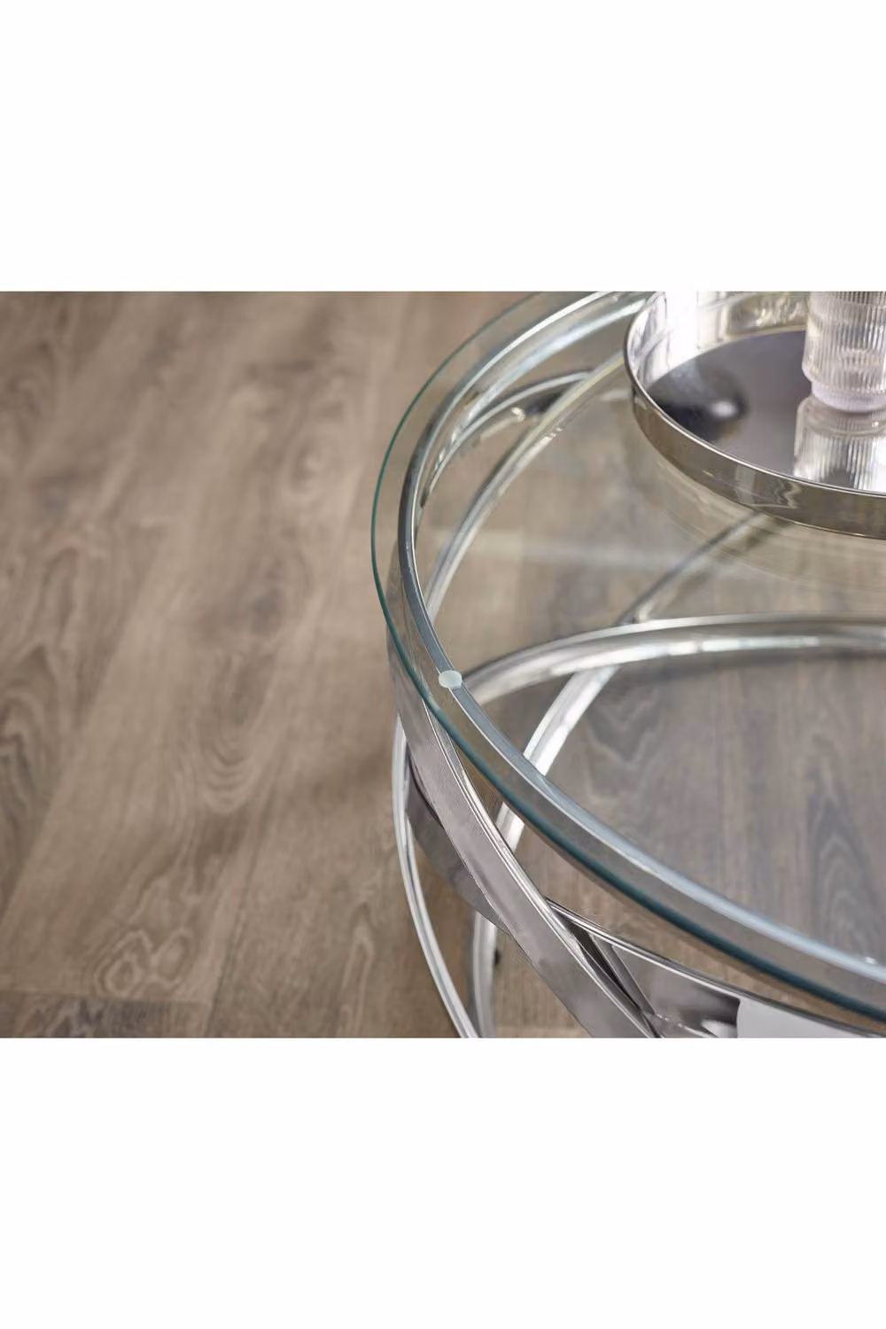 Julian Bowen Vienna Round Glass Top Coffee Table with Silver Spiral Frame, W: 88 cm, D: 42 cm, H: 42 cm – 3