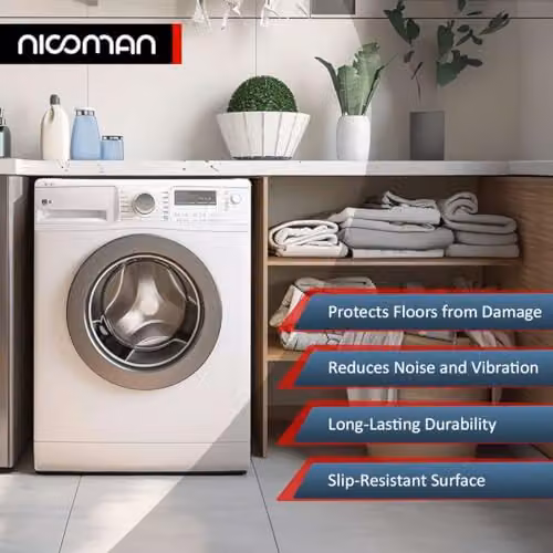 Nicoman Anti-Vibration Rubber Mat for Washing Machines and Tumble Dryers, Black, W/D/H: 60 x 60 x 0.8 cm – 6