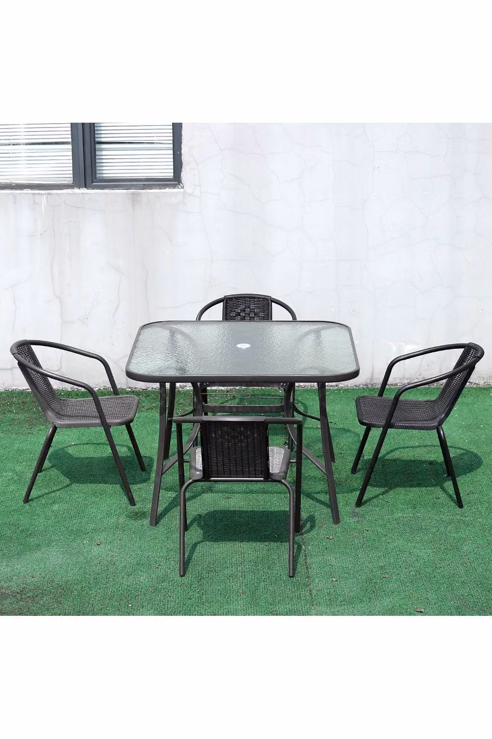 Living and Home 4-Seater Outdoor Garden Dining Bistro Set in Black Rattan and Metal – 3