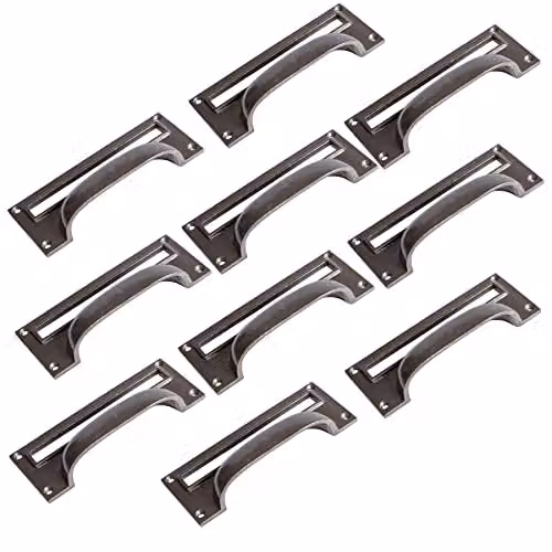 Hammer & Tongs Iron Filing Cabinet Drawer Pulls with Card Frames, Raw, Pack of 10, W: 13 cm x H: 5 cm – 2