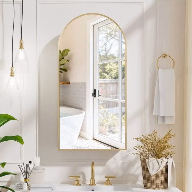 KEEPREAPER Modern Gold Wall Mounted Bathroom Mirror Cabinet with Glass Doors, W: 40 cm, H: 80 cm – 1