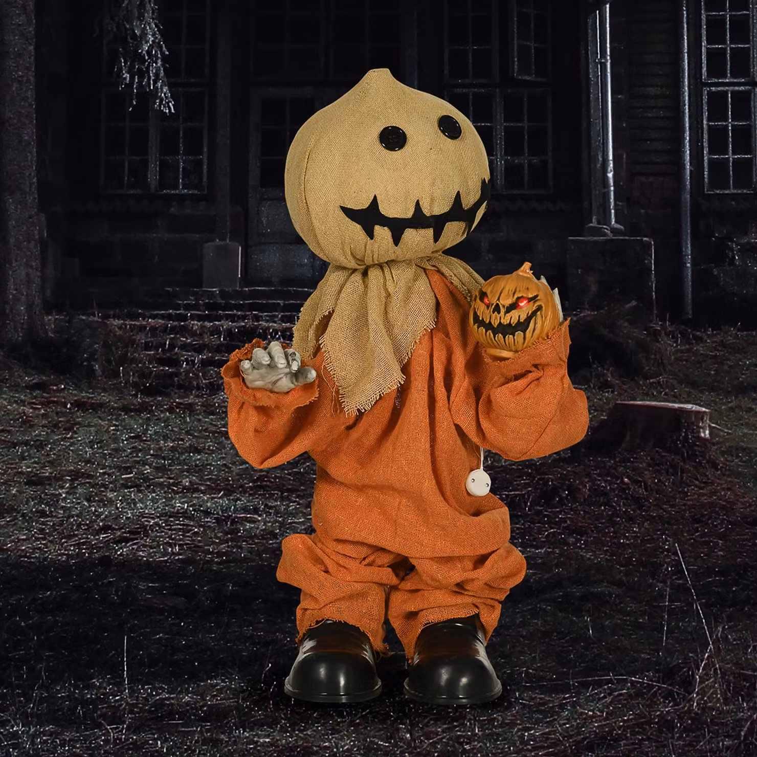 HOMCOM 80cm Halloween Scarecrow Decoration with Light Up Eyes and Sound Activation in Red – 2