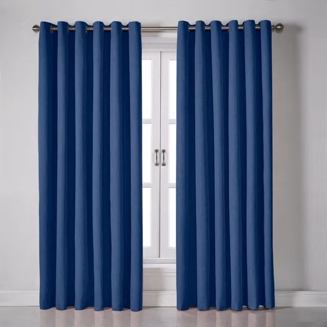 Terrys Blue Linen Look Blackout Eyelet Curtains with Thermal Insulation