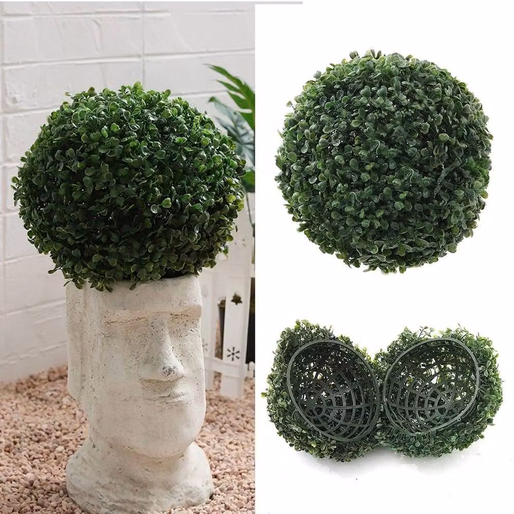 NESTLUNE Green Artificial Faux Boxwood Topiary Ball Potted Plant, W/D/H: 15 x 15 x 15 cm – 5